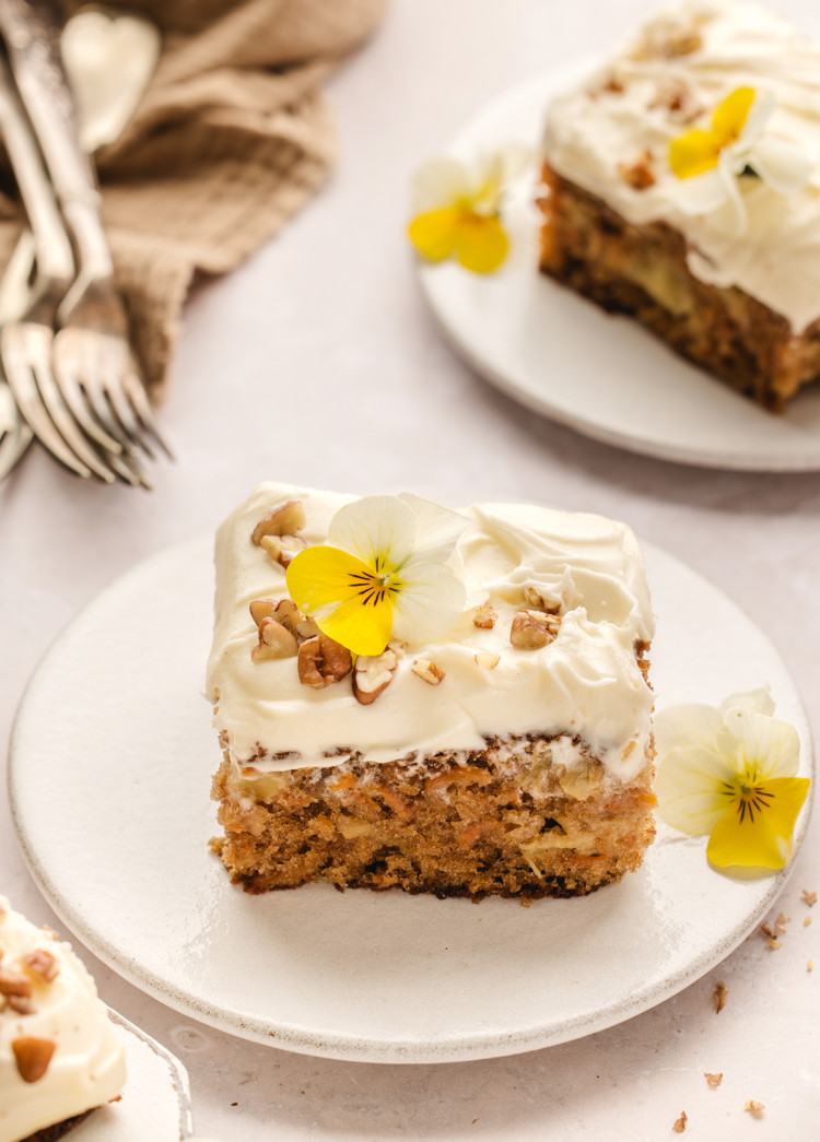 pineapple carrot cake on a white plate