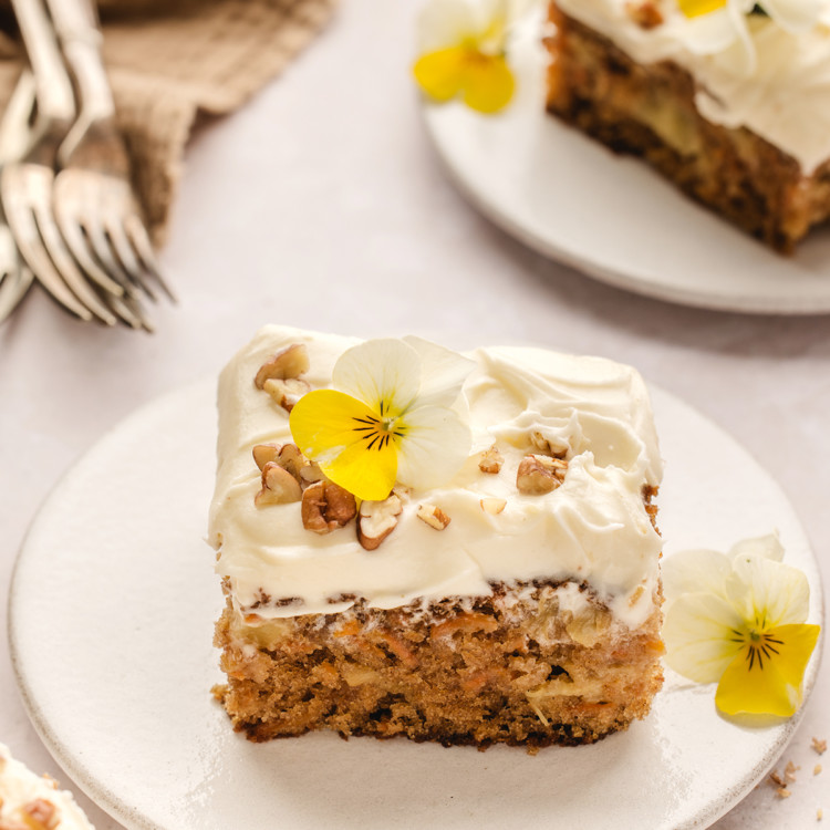 pineapple carrot cake on a white plate