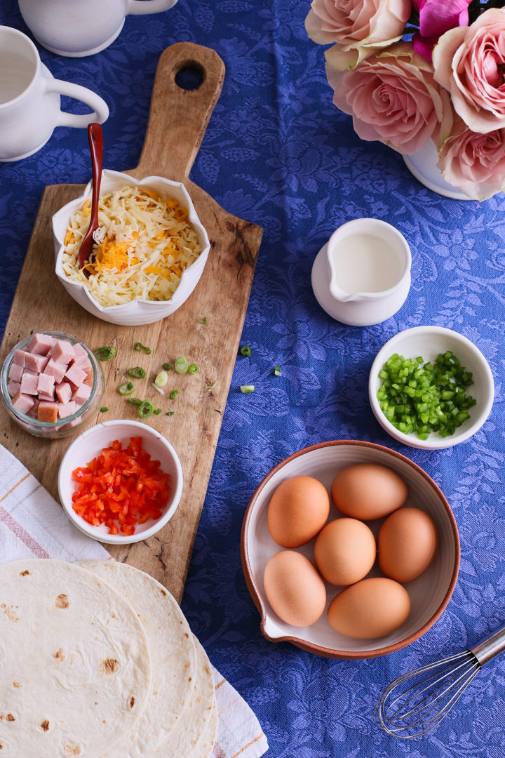ingredients needed to make breakfast quesadilla recipe 
