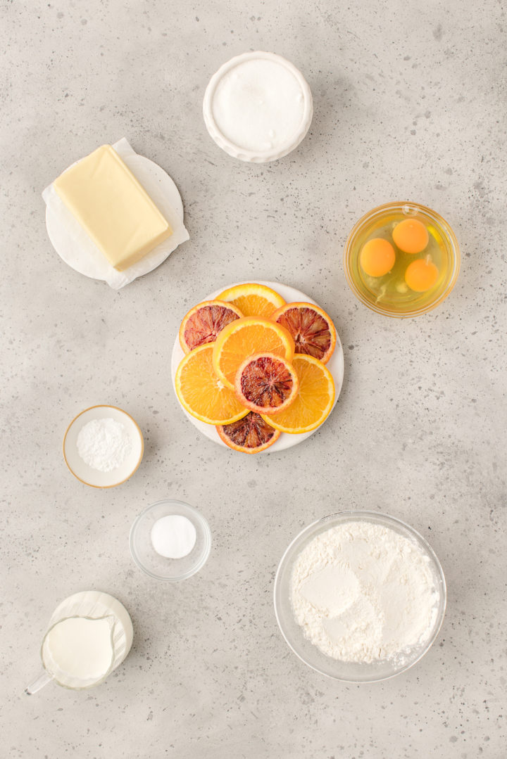 ingredients needed to make this easy orange cake