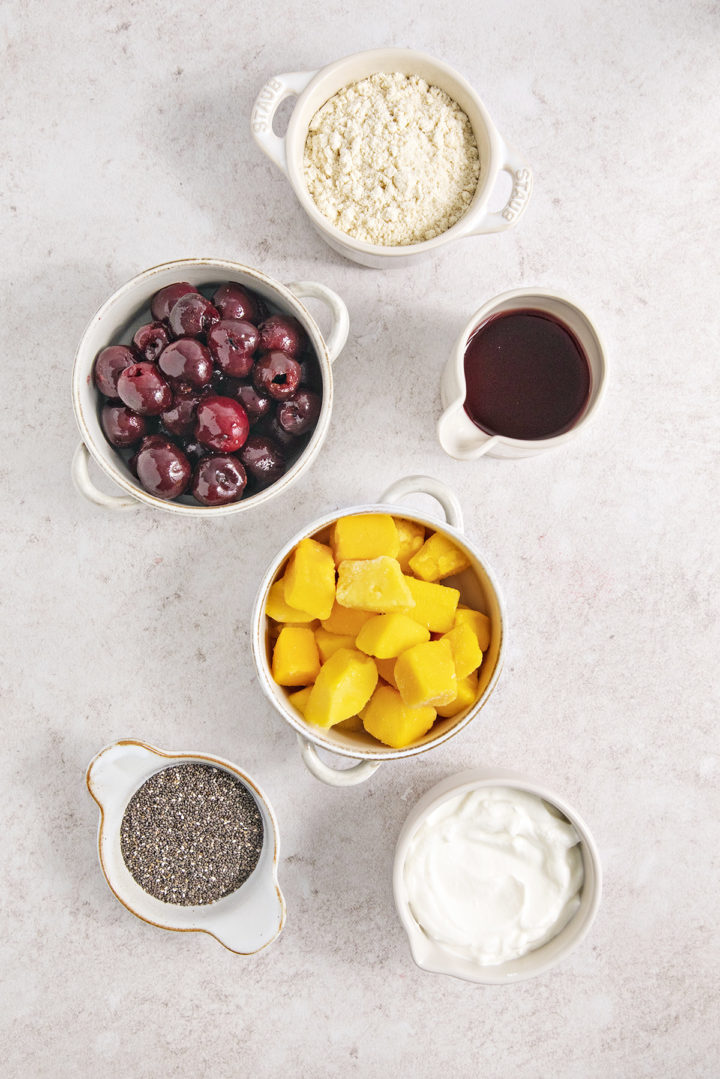 ingredients needed to make a cherry smoothie with mango