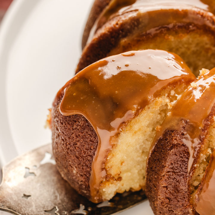 kentucky butter cake being served with a serving knife