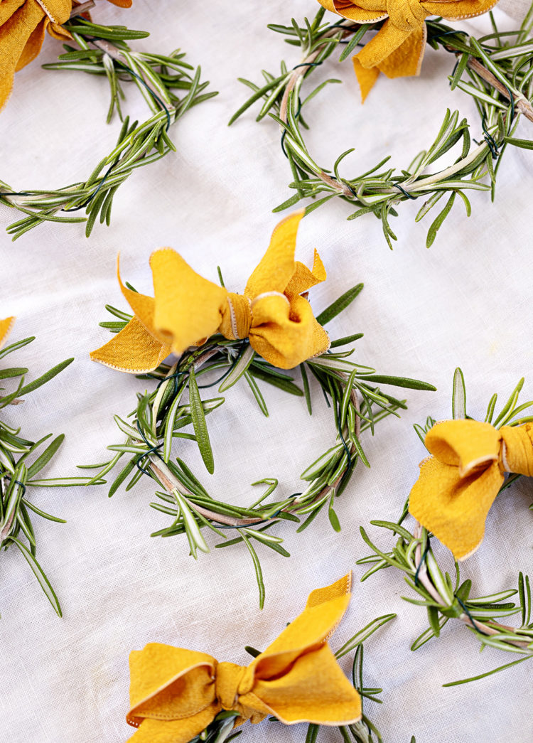 mini rosemary wreaths with bows