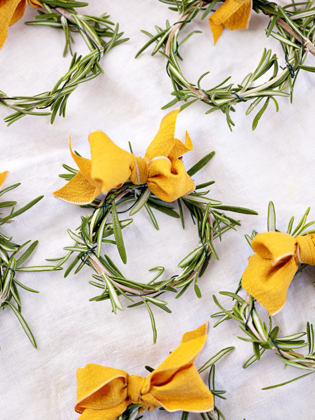 mini rosemary wreaths with bows