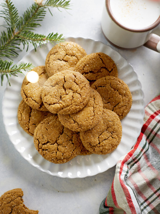 plate of soft gingersnap cookies