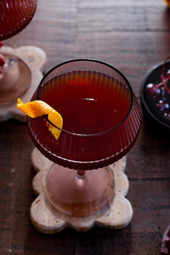A bourbon pomegranate cocktail. 